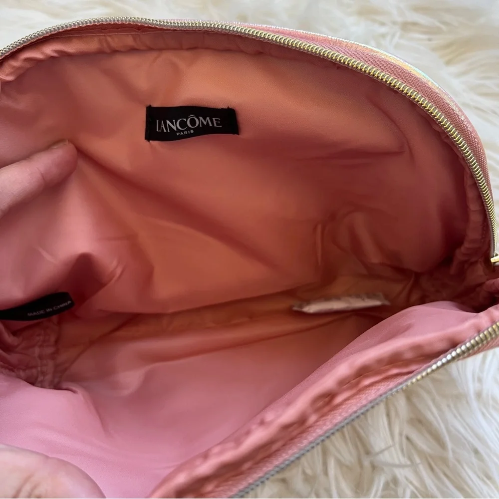 Lancôme Pink Cosmetic Bag Gold-Tone Zip Makeup Travel Pouch NWT